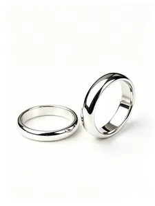 2Pcs Classic Silver Titanium Steel Dome Ring Set | 4mm & 6mm High Polished Smooth Stackable Finger Rings Bands | With Ring Box & Cleaning Cloth | Hypoallergenic Scratch Resistant No Tarnishing Unisex Jewelry for Wedding, Anniversary & Daily Wear