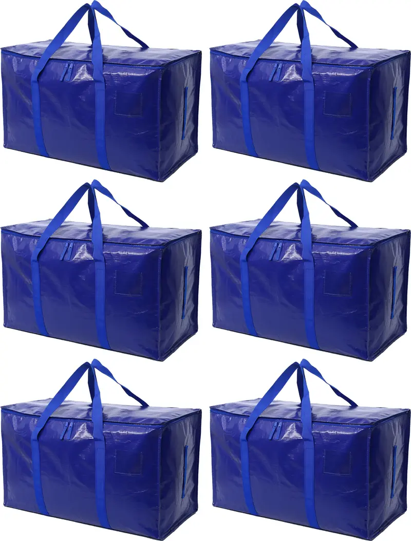 STOWM 6 Counts Heavy-Duty Extra Large Moving Bags Zippered Storage Blue for Clothes Tools Bulky Items Home Office Organization Quality Plastic Secure Space-Savers - Convenience