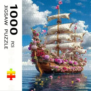 1000 Piece Flower Ship Theme Puzzle, Large Adult Family Interactive Toy, DIY Home Decor Brain Challenge, Holiday Scene, Perfect Gift, Interactive Fun