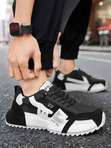 Men's Retro Color-Block Fashion Sneakers, Breathable Mesh Upper, Lightweight Cushioned Non-Slip Sole, Elastic No-Tie Laces, Casual Athletic Walking Shoes for Daily Commute, Gym, Outdoor & Streetwear, Trendy Walking Sneaker