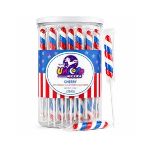 Adams & Brooks Independence Day & Fourth of July Americana Mini Cherry Unicorn Pops, 10 oz Jar (24 ct.) - Twisty Unicorn Lollipops, Individually Wrapped Candy for Kids & Adults, Perfect for Birthday Party Favors, Goodie Bags & More