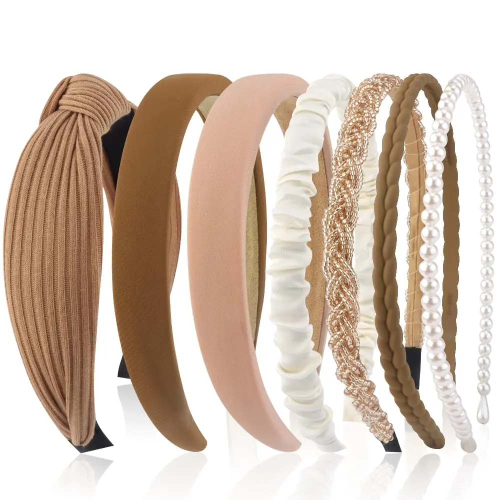 7 Pack Headbands for Women Girls Headbands Trendy Non Slip Hairbands Fashion Hair Accessories Multi-style Headband Pack Diademas Para Mujer (Neutral)