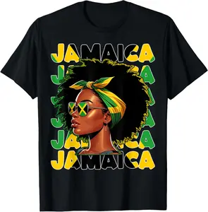 Jamaican Girl Jamaica Flag Proud Afro Jamaican Women Casual Short Sleeve Cotton T-Shirt