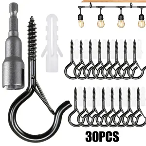 Q-Shaped Hook with Safety Lock for Outdoor String Lights and Ceiling Mounts, Suitable for Hanging Decorations Christmas Ornaments Wind Chimes Bird Feeders Potted Plants Halloween Decorations