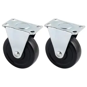 , 2 Pack Caster Wheels Fixed Black Casters with Rigid Non-Swivel Top for Furniture 3 Inch