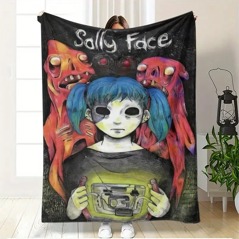 Sally Face Themed Retro Microfibre Printed Flannel Blanket - Single-Sided Print, 1-Piece, Wrinkle Resistant, Soft, Comfortable, Durable, Breathable, Machine-Washable, Multi-Size for Living Room, Sofas, Bedrooms