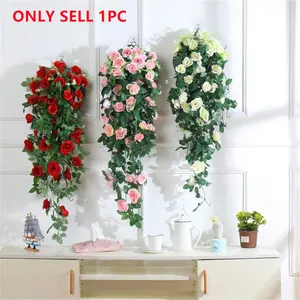 1pc Artificial Hanging Rose Vine Plant, Artificial Plants, Home Wedding Party Garden Indoor Outdoor Decoration, Fake Flower Decor, Home Decor Accessory