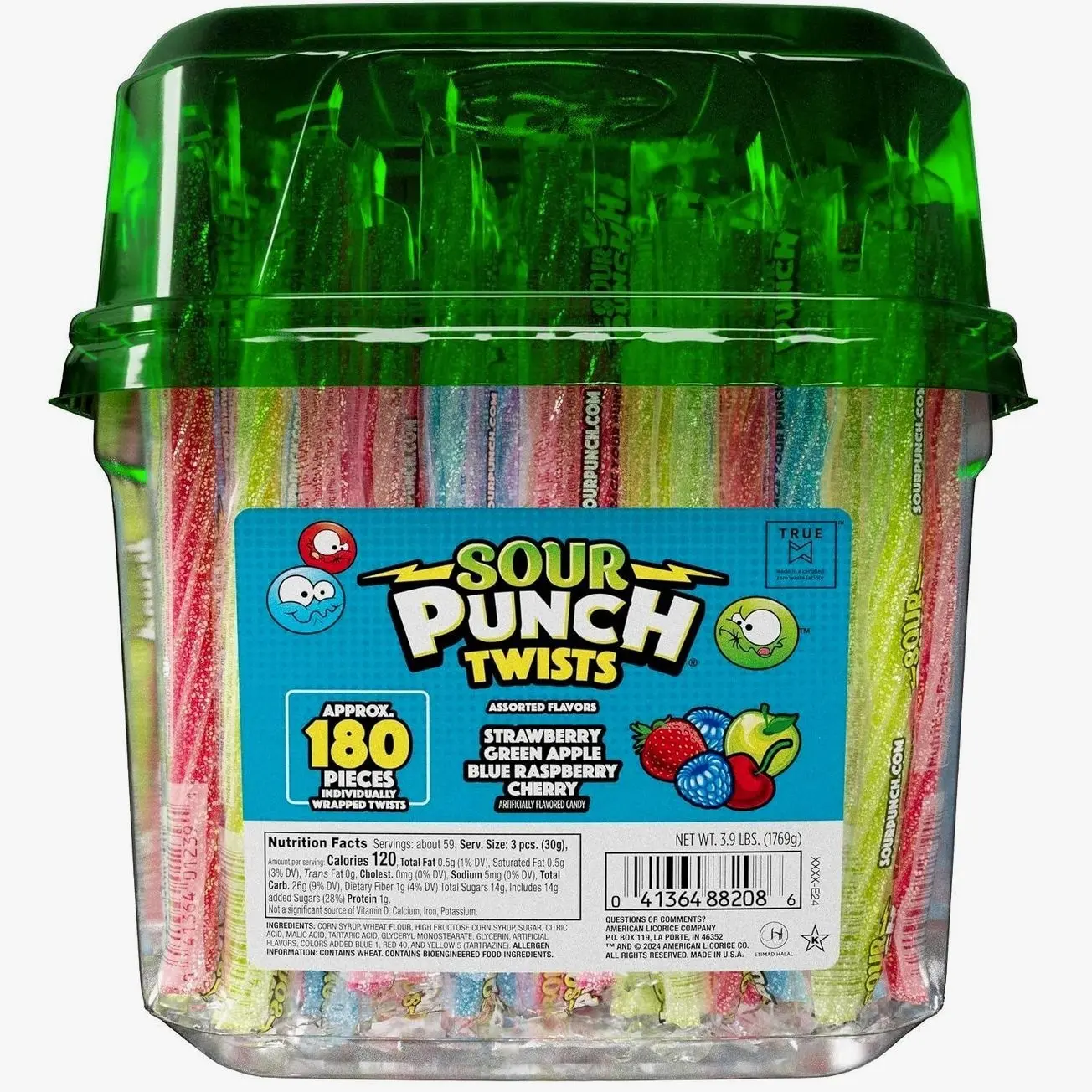 Sour Punch Twists, Sour Candy 6" Individually Wrapped Chewy Candy, 4 Assorted Fruity Flavors