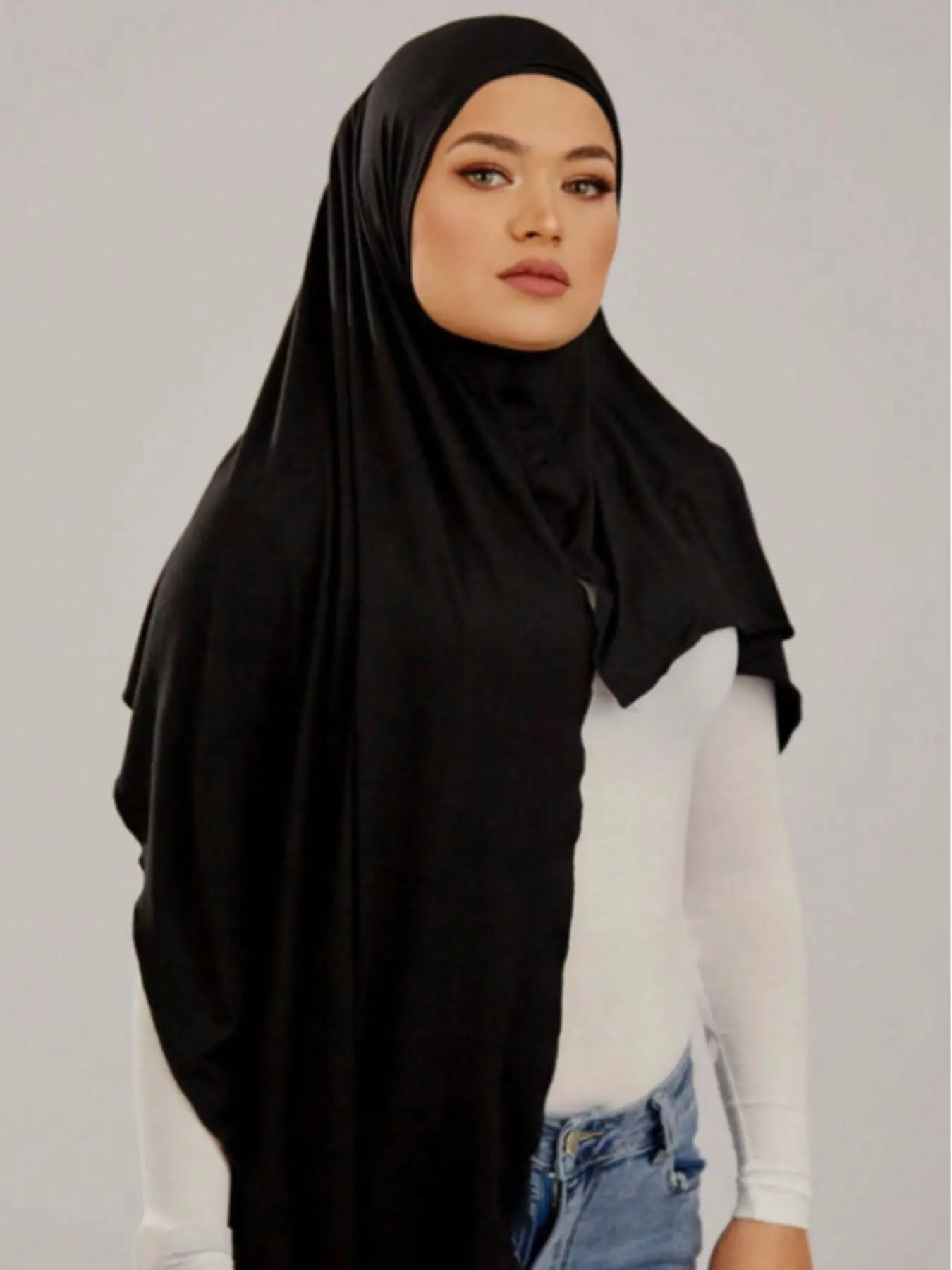 Women's Solid Color Instant Hijab, Casual Elegant Muslim Hijab, Fashionable Soft Comfortable Hijab for Daily Wear