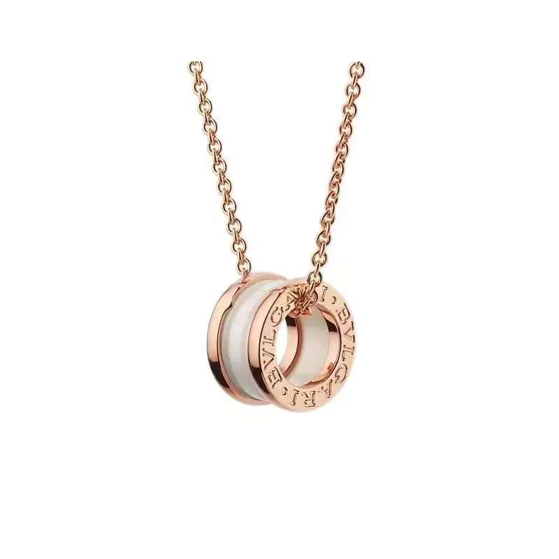 Pre-owned Bvlgari B.zero1 Necklace White Ceramic 18 kt Rose Gold Chain with Pendant full set