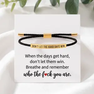 Don't Let The Hard Days Win Inspire Bracelet - Stainless Steel & 18k Gold Plated Braided Design with Engraved Message - Adjustable Up to 10"