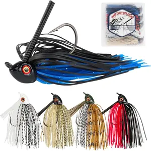 Weedless Swim Jigs 5-Pack, Bass Rubber Jigs with  Skirts &  Eyes - Weed Guard Fishing Lures for Freshwater & Saltwater Bass, Trout, Crappie