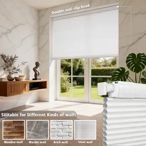 No Drill Cordless Cellular Shades, Light Filtering Honeycomb Blinds, Tool-Free Inside Mount Privacy Shades, Thermal Insulated Curtain for Home Office, White