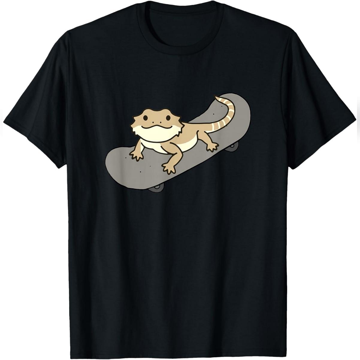 Funny Bearded Dragon On Skateboard Cute Pet Lizard Lover T-Shirt Stylish Cotton Tee Funny Bearded Dragon On Skateboard Cute Pet Lizard Lover T-Shirt Stylish Cotton Tee