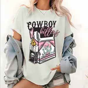 [100% Cotton] Pink Cowgirl Killer Pattern T Shirt, Western Graphic Tops, Cowgirl Tee, Western Rodeo Print T-Shirt, Cowgirl Doll Shirt, Rodeo Shirt T-Shirt For Men And Women