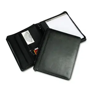 212 MAIN Leather Cover Multi-Ring Zippered Portfolio Work Organizer, 11x13.5 Document Organizer, 1in Cap, 2-Part Design, Expandable Ring, Writing Pad Slot, Desk Supplies Set, Office Supplies, Black