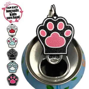 Cute Food Soda Can Tab Opener for Kids Sore Hands Arthritis Protection Detachable Portable Cartoon Cat Design Kitchen Utensil Drink Protector Modern Pastel Openers Tools Plastic Cover Chain Personalized Dainty Keychain Pendant Lightweight