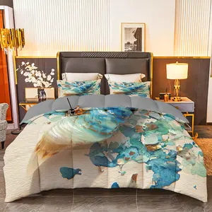 3pcs (1 comforter + 2 pillowcases) All-Season Bedding Set, Soft & Cozy, Hypoallergenic, Wrinkle & Fade Resistant, Easy-Care, Queen/King/Full Size, Seashell-Inspired Watercolor Pattern, Premium Durable Fabric for Bedroom Guest Room Home Dorm