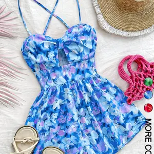Floral print Romper, cutout, cross-strap jumpsuit, near the beach