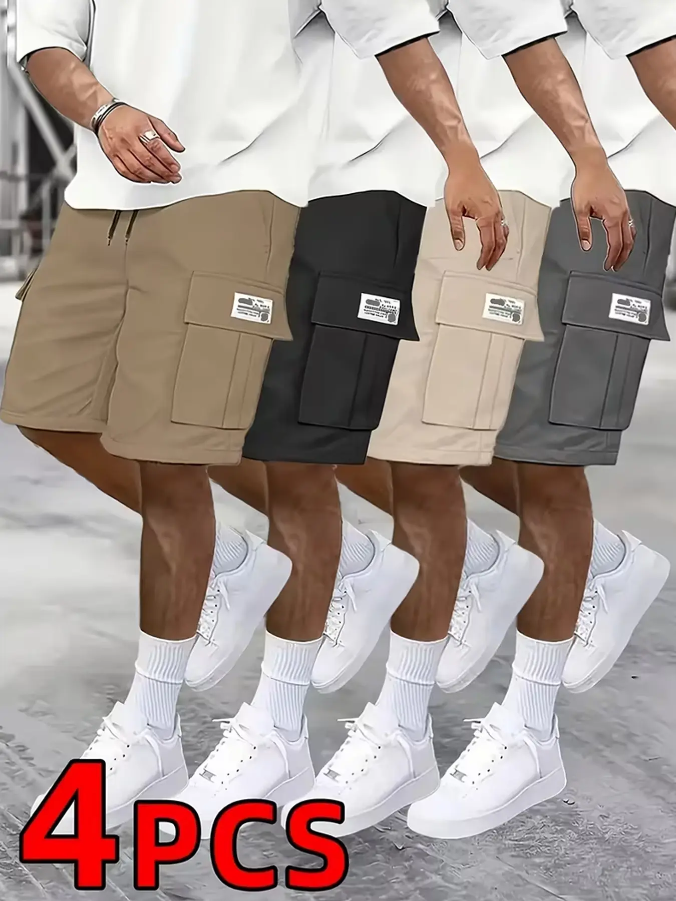 4-Pack Men's Multi-Pocket Cargo Shorts, Quick-Dry Breathable Work Shorts with Elastic Waistband, Heavy Duty Utility Bottoms for Hiking, Work & Casual, Assorted Colors