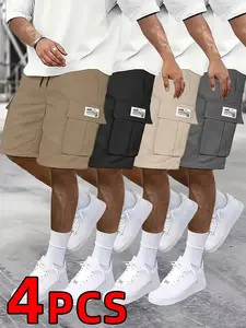 4-Pack Men's Multi-Pocket Cargo Shorts, Quick-Dry Breathable Work Shorts with Elastic Waistband, Heavy Duty Utility Bottoms for Hiking, Work & Casual, Assorted Colors