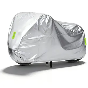 190T Waterproof Motorcycle Cover, Black/Silver All-Weather Bike Cover with Anti-Theft Lock Hole, UV & Rain Protection for Scooters, Motorbikes