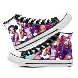 K‑pop cartoon/anime print canvas flat sneakers for girls — outdoor sports shoes for everyday casual wear, versatile, ideal as a holiday or birthday gift, suitable for all seasons