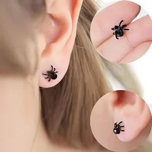 Fashionable Black Spider Earrings - Glossy Finish, Lightweight, Gothic-Inspired, Perfect for Daily Wear & Gift Giving, Trendy for Parties & Festivals