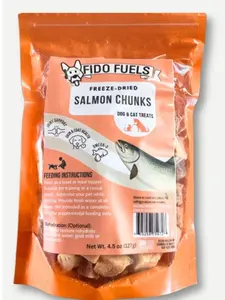 FIDO FUELS - Salmon Chunks - Bag of Single-Ingredient USA Treats for Dogs & Cats - Nutrient-Dense & Organ-Rich - Safe for All Breeds & Ages - Meal Topper or Training Reward