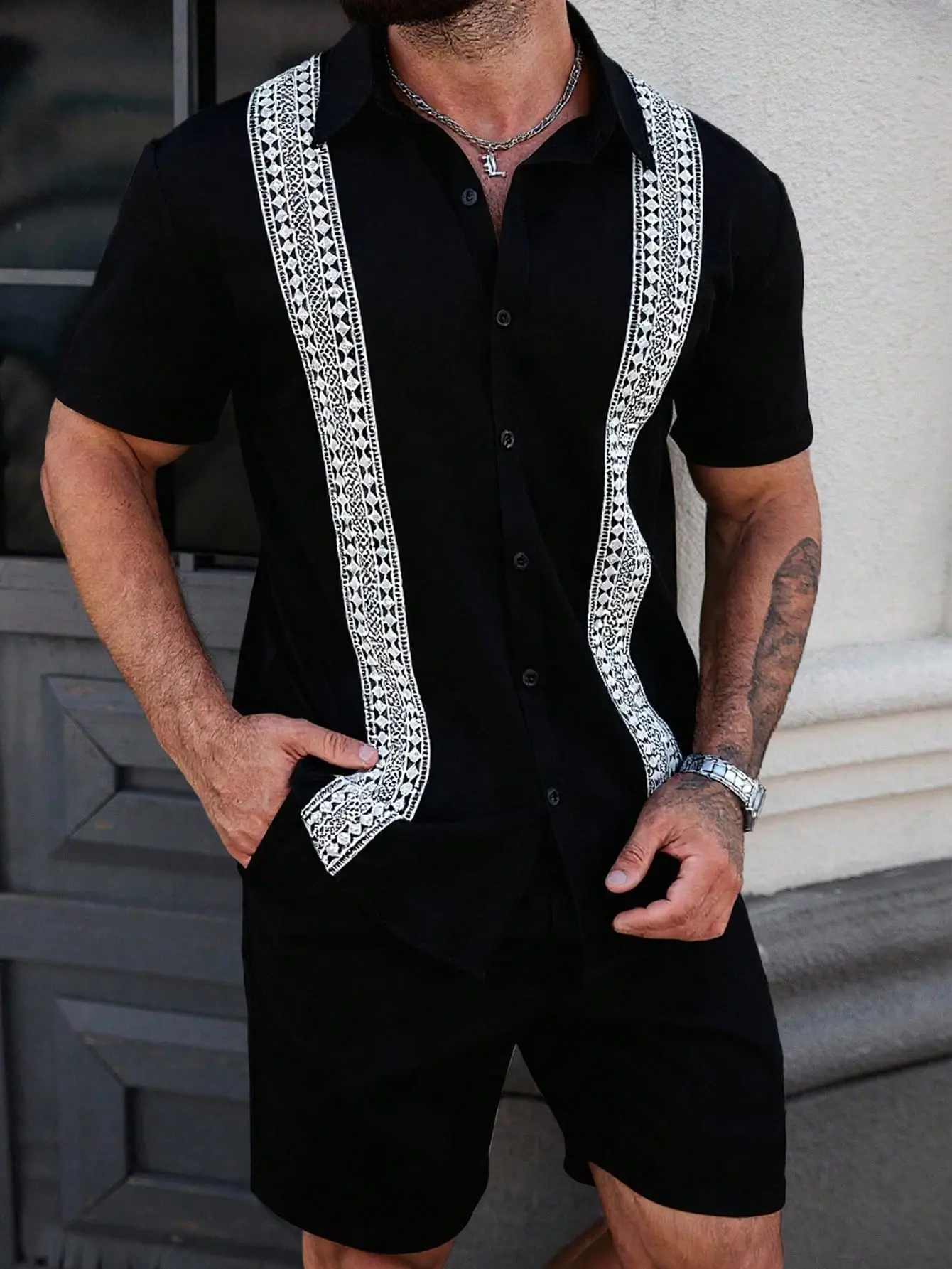Shirts men - Men Contrast Geometric Pattern Summer Shirt  Lightweight,  Stylish for Daily Wear funny shirt deals