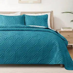 Queen Quilt, Lightweight Bedspreads Coverlets with 2 Pillow Shams, Teal Quilts Queen Full Size for Seasons