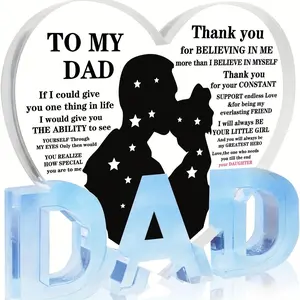 Acrylic Heart Shaped Ornament, 1 Count Letter Pattern Desktop Decoration, Gift for Dad, Home Decor for Living Room Bedroom Office, Home Decor Ornaments, Heart Plaque