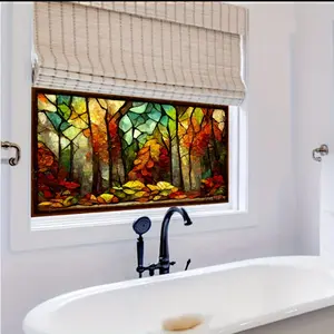 Colorful Geometric Stained Glass Window Film - Electrostatic PVC Privacy Glass Cover for Home & Car, Vibrant Mosaic Design for Bedroom, Living Room, Kitchen, Bathroom Decor Decorative Stickers Polychrome