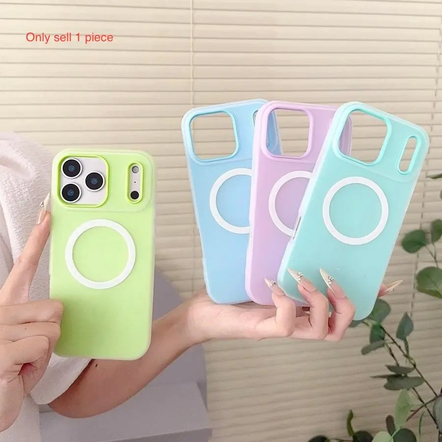 New Luxury Candy Color 2-in-1 Magnetic Wireless Charging Case, Shockproof Back Protector Casing for iPhone 14–16 Pro, 16 Plus, 17 Air, 15, 13, 12, 11 Pro Max | Mobile Phone Accessories, Smartphone
