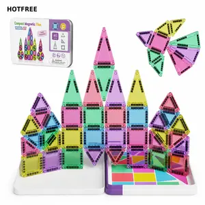 Hotfree Mini Magnetic Tiles Building Blocks 40PCS - Montessori Educational Magnet Travel Construction Set with Iron Storage Box, Airplane Activities Toys, STEM Toddler Birthday Christmas Gift for Boys & Girls Ages 3-8