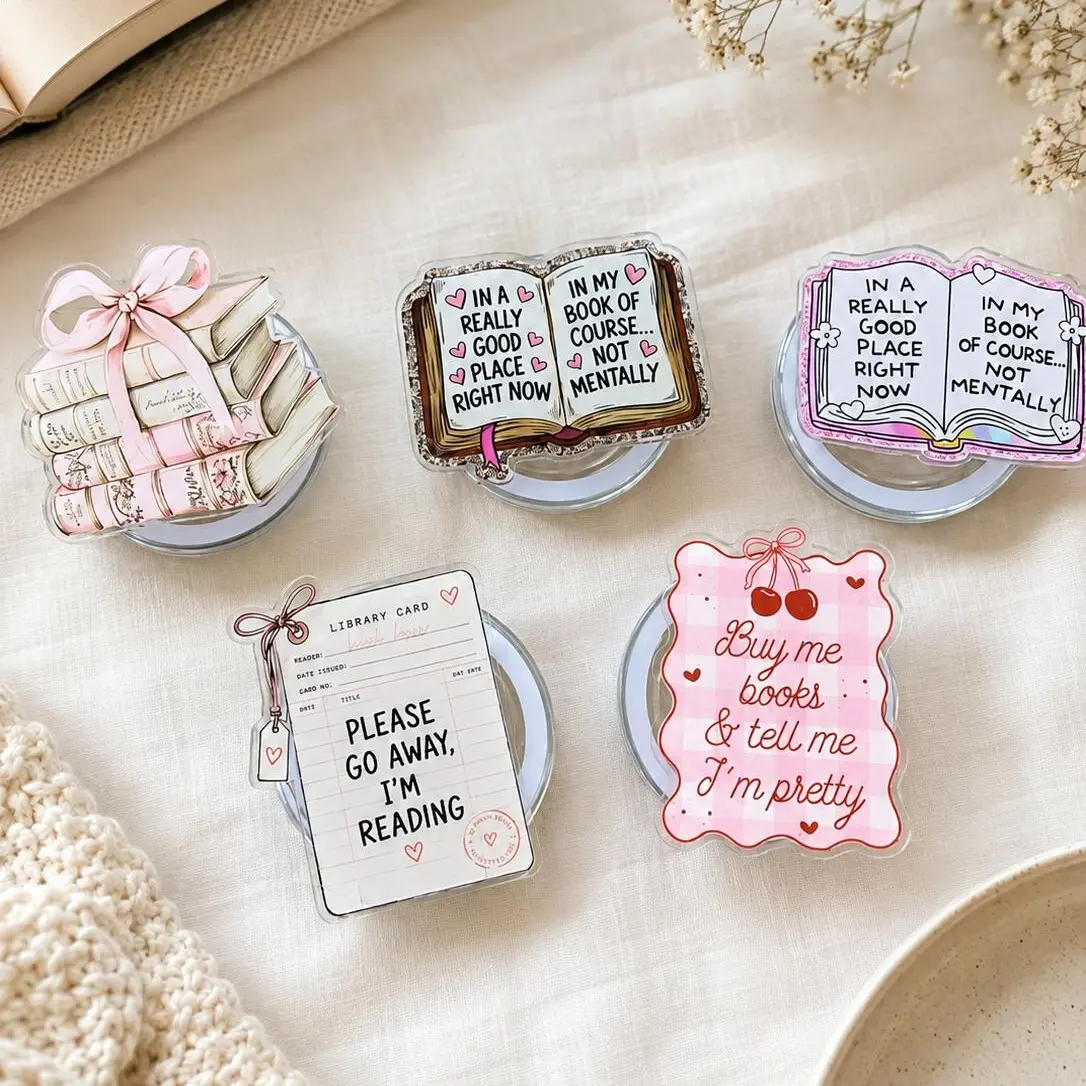 Book Lover Phone Grip & Kindle Grip, Cute Bookish Reading Design, Funny Book Quotes, Pink Literary Aesthetic, Reader Gift, Cozy Bookworm Accessory