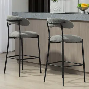 25 Inches Bar Stools Set of 2, Counter Stools for Kitchen Island, Modern Comfort Velvet Barstools with Cloud Upholstered Seat and Metal Legs