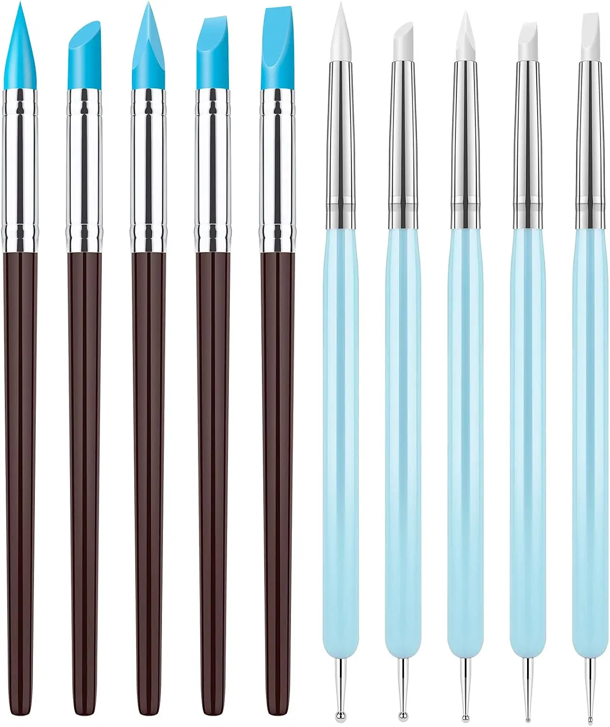[USA - STOCK] 10Pcs Silicone Clay Sculpting Tool, Modeling Dotting Tool & Pottery Craft use for DIY Handicraft, Silicone Brush, Sculpture Pottery, Nail Art