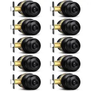 Privacy Door Knob, 10 Pack Matte Black Round Keyless Doorknobs Interior/Exterior Lockset, Privacy Locking Door Knobs for Bedroom/Bathroom, Black Modern Design Door Hardware