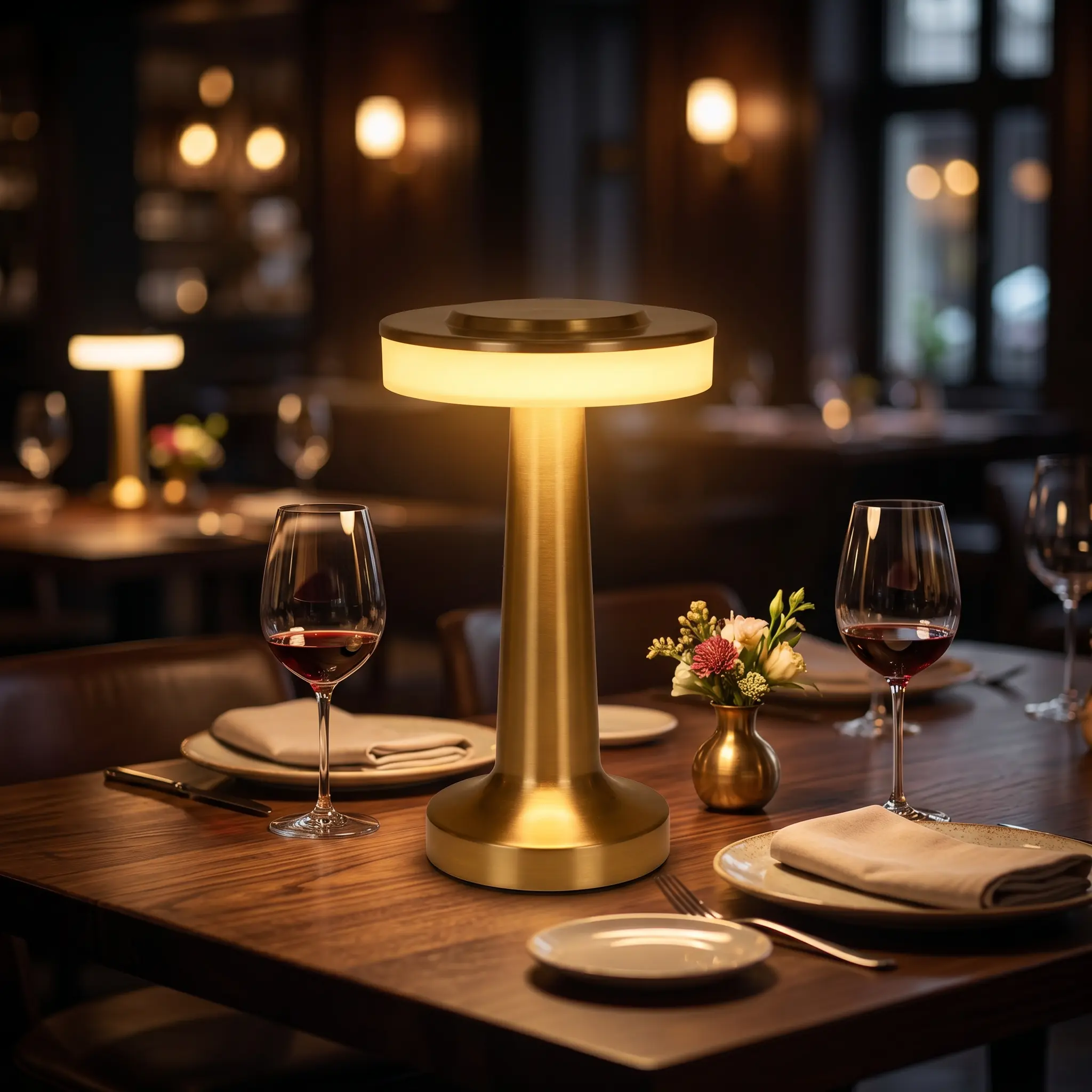 Aesthetic Modern Luxury Gold Cordless Table Lamp, Battery-Operated, Touch Sensor 3-Color Changing, Stepless Dimming, Rechargeable, Small Outdoor Tabletop Light for Restaurant, Romantic Date Night Ambience Control Vintage