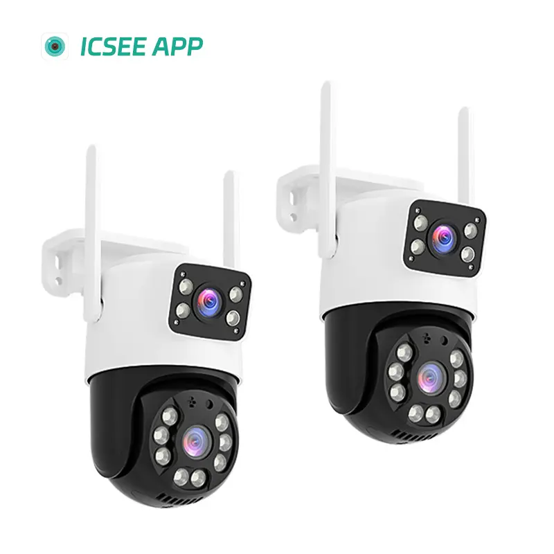 2pc ICSEE APP Wireless WiFi Security Camera System with Micro SD Support, 8MP+6MP HD Lenses, 360° Pan-Tilt Real-Time Viewing, Night Vision, Motion Detection, 2-Way Audio, Auto-Connect, for Home & Outdoor Use