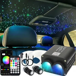 Dual Color 20W Twinkle 900 count Fiber Optic Starlight Headliner Kits 0.03in 9.8ft Fiber Strands End Glow Sound Activated Remote APP Control RGBW Light Source  Ceiling  Headliner Decor