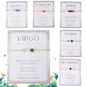 Zodiac Healing Crystal Bead Bracelets ,12 Constellation Natural Stone Chakra Stretch Adjustable Bracelets , Anxiety Relief Beaded Bracelets for Women Girls Horoscope