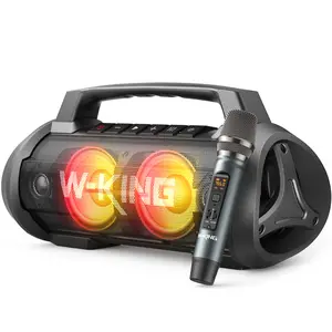 W-KING  120W Peak 70W RMS  table Bluetooth Speaker with Wireless Microphone, Waterproof Speakers with Subwoofer Outdoor Speakers Bluetooth Boombox/42H/Bass Up/DSP/AUX/Stereo Pairing Waterspeaker Karaoke Set speaker subwoofer bluetooth speakers