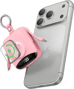 Portable Charger, 10000mAh Portable Charger Power Bank with Built-in Cables, Travel Keychain Battery Pack for Apple Watch Ultra/11/10/9/8/7/6/SE, iPhone Air/17/16/15/14/13/12, Pink, power  bank  charger