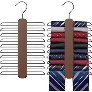 Tie Hanger 2 Pack, Rust Resistant Wooden Necktie Organizer with 360 Degree Rotation for Tie, Belt, Scarf Storage