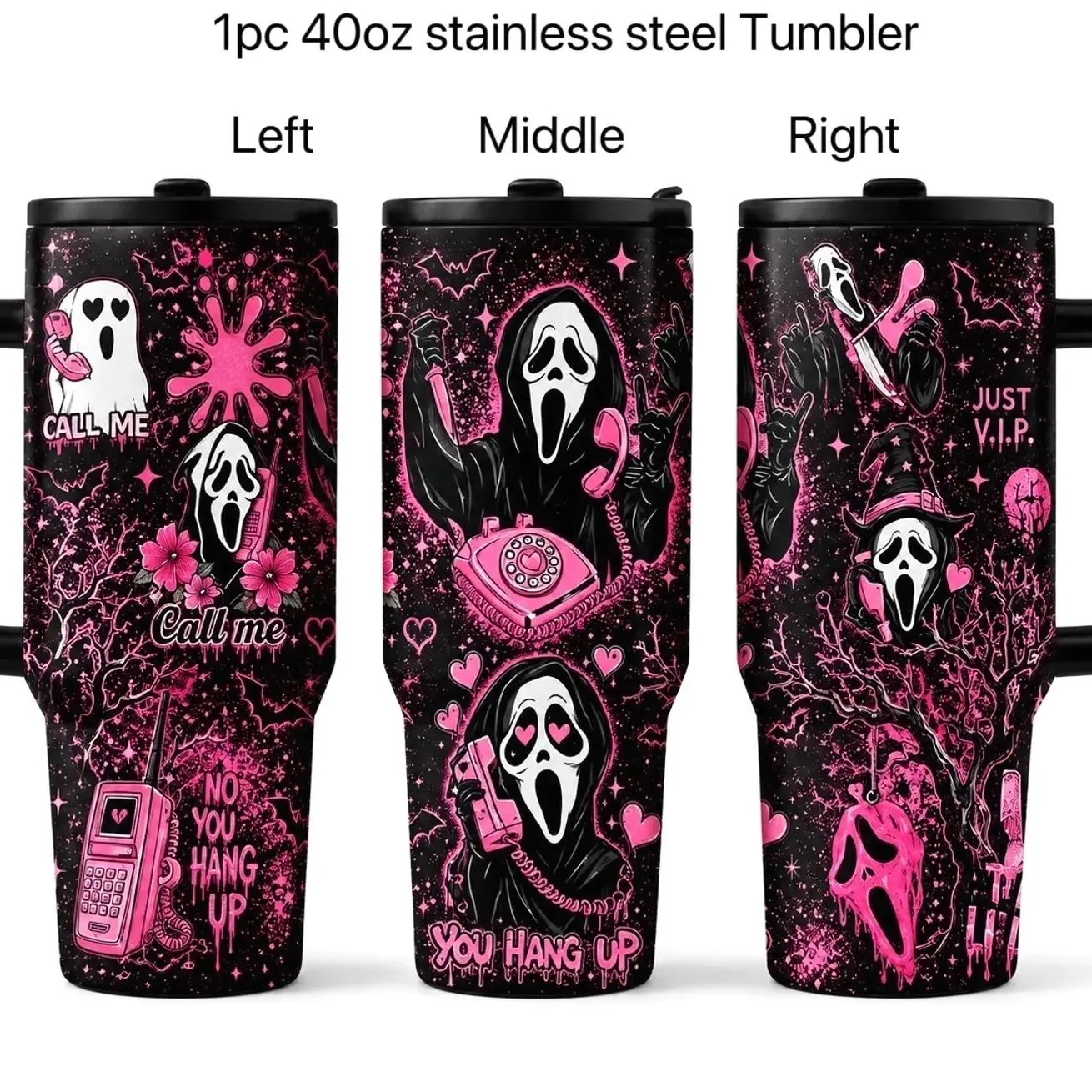 40oz 30oz 20oz  Ghostface Scream Insulated Vacuum Tumbler, Glitter, Stainless Steel, Leakproof, Horror Theme, Halloween Gift, Travel Mug, Insulated Coffee Tumbler