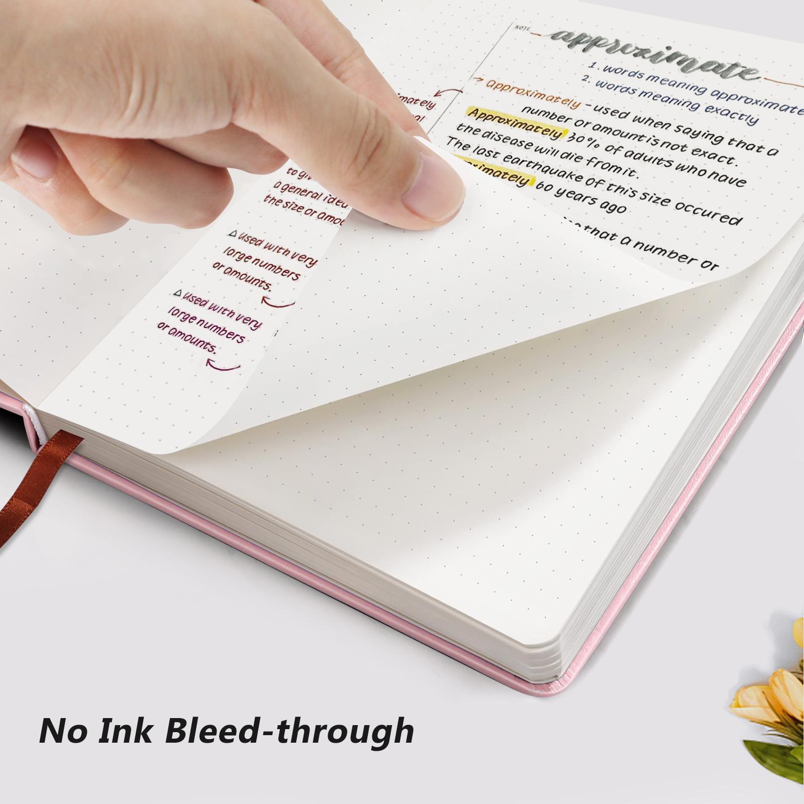 Dotted Journal Bullet Notebooks with Pen Loop, Hardcover Leather Notebook, 100Gsm Premium Thick Paper with Inner Pocket, Stickers, A5, 5.7 x 8.3 inches, Best Gift