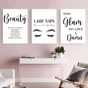 3pcs Unframed 2D Flat Fashion Lash Naps Poster, Makeup Wall Art Picture, Eyebrow Eyelash Beauty Quote, Canvas Painting, Salon Decor