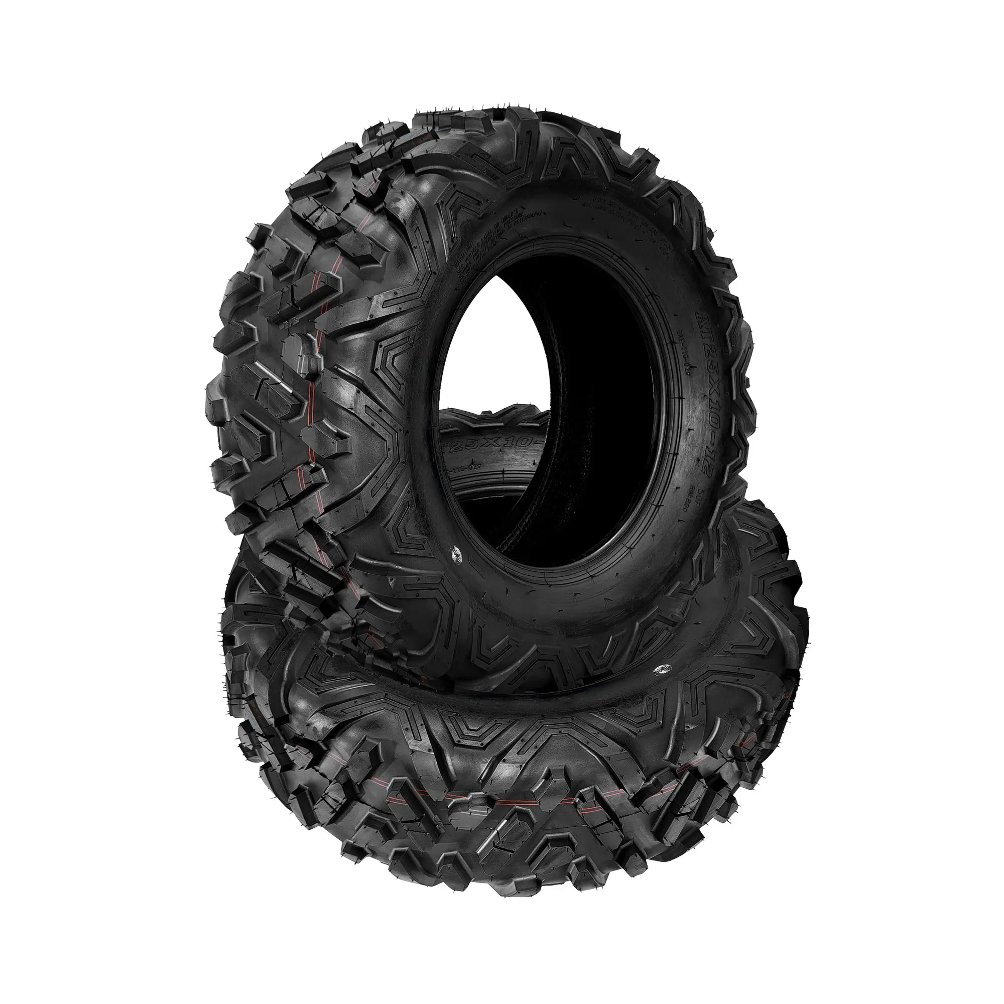 New Upgraded 2pcs AT25X10-12 Set of 2 25X10-12 Rear ATV Tires 25x10x12 6 Ply Tubeless All Terrain Sand Snow Rock Mud Trail Tires, Knobby Tread Design for Superior Grip and Durability